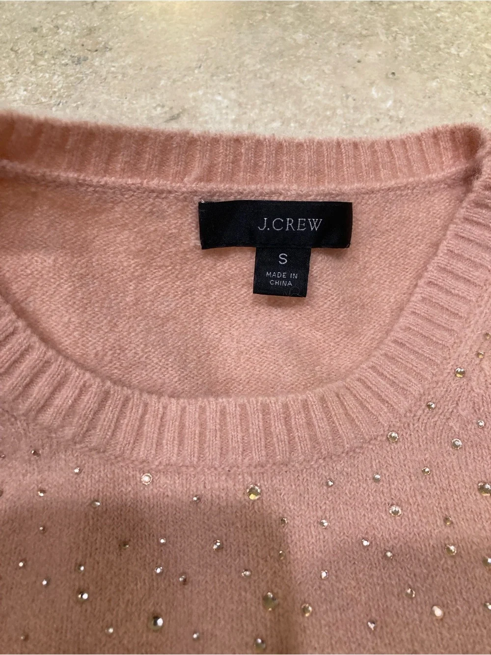 J. Crew Blush Pink Rhinestone Crewneck Sweater